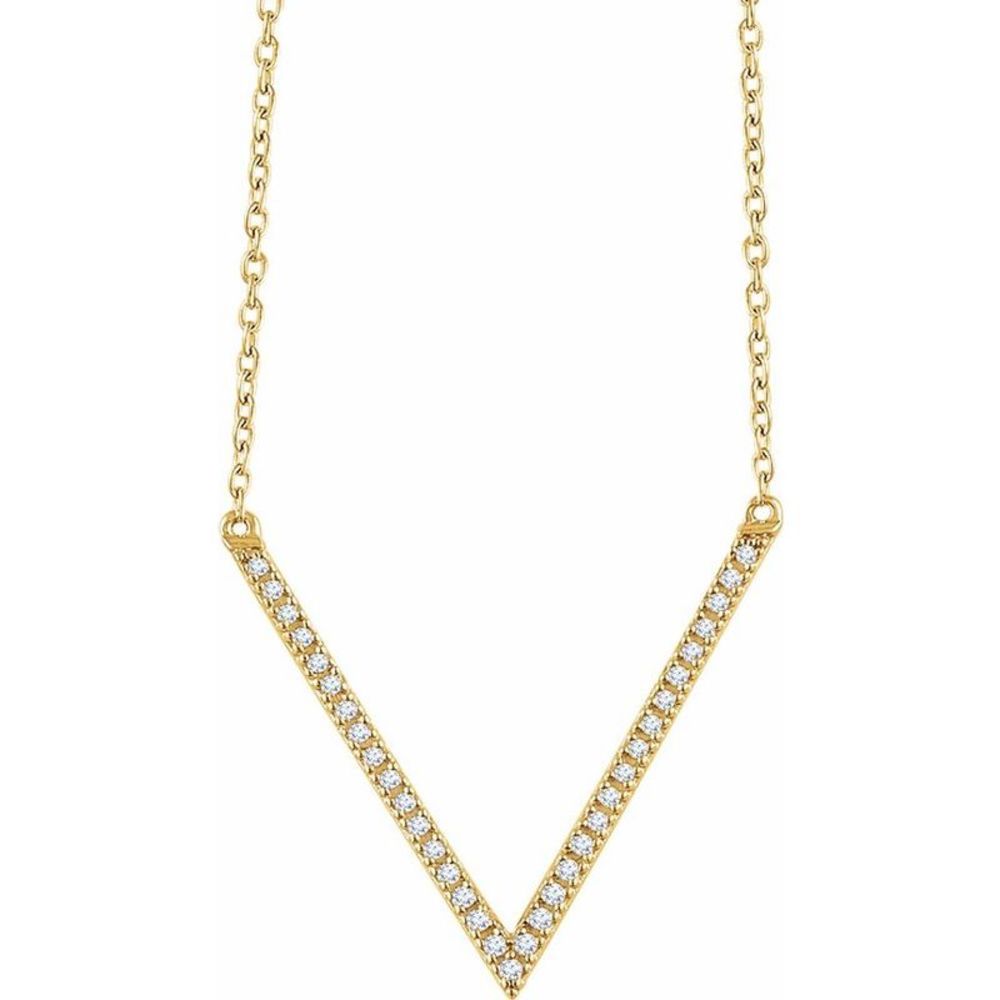 14k Yellow Gold & 1/6 Ctw Diamond V Shaped Bar Necklace, 16-18 Inch
